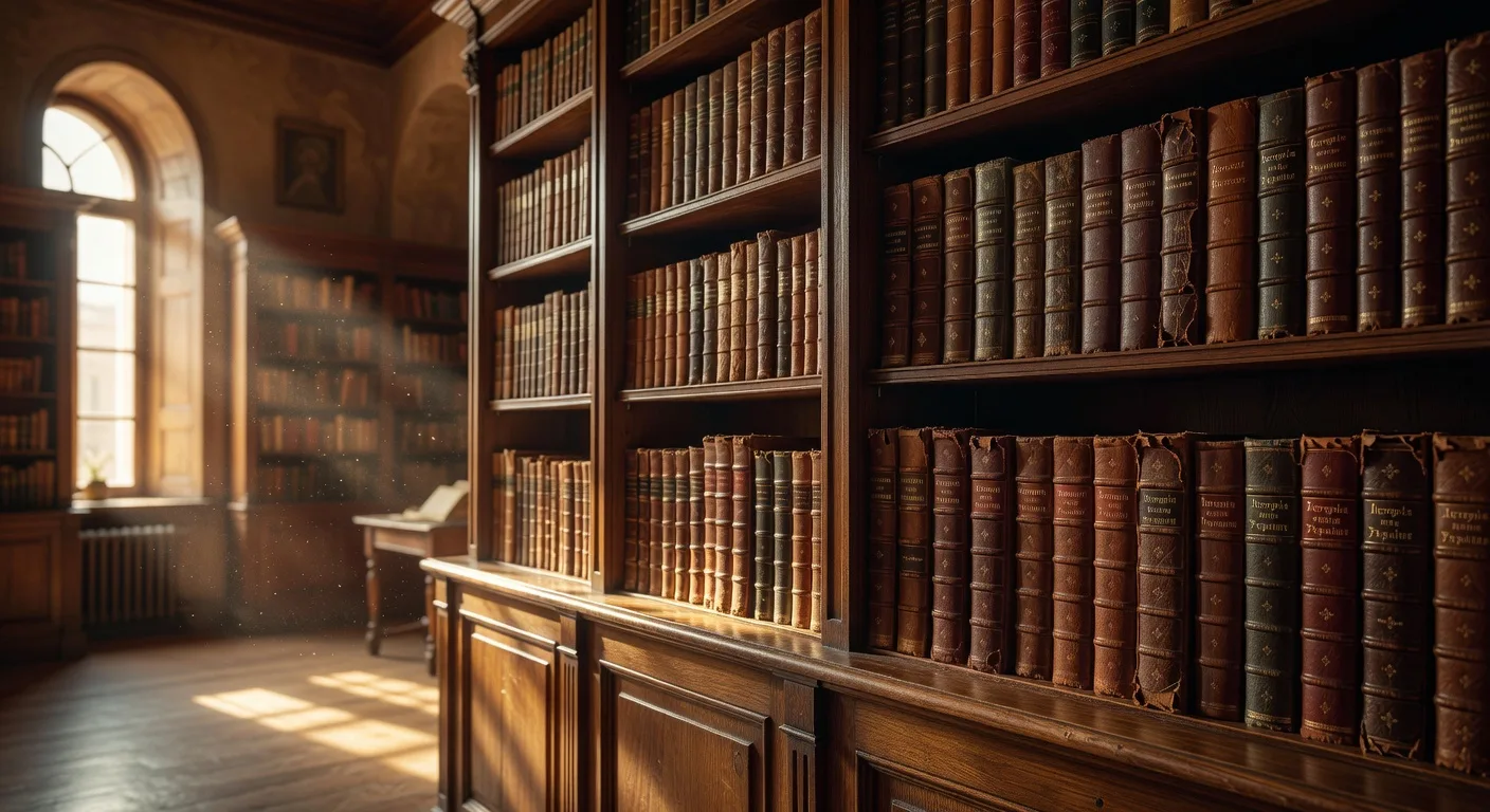 Vieille bibliotheque ukrainienne avec livres relies en cyrillique