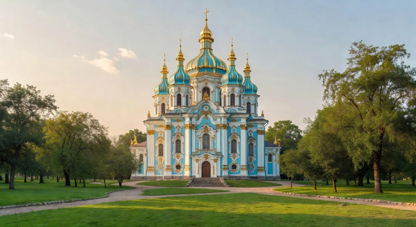 Cathedrale Saint-Andre de Kiev avec coupoles turquoise et or