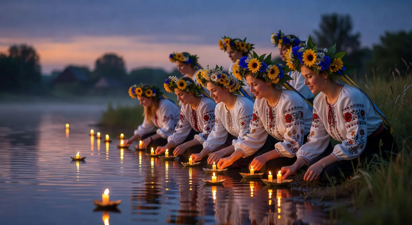 Couronnes de fleurs flottantes lors d'Ivana Kupala en Ukraine
